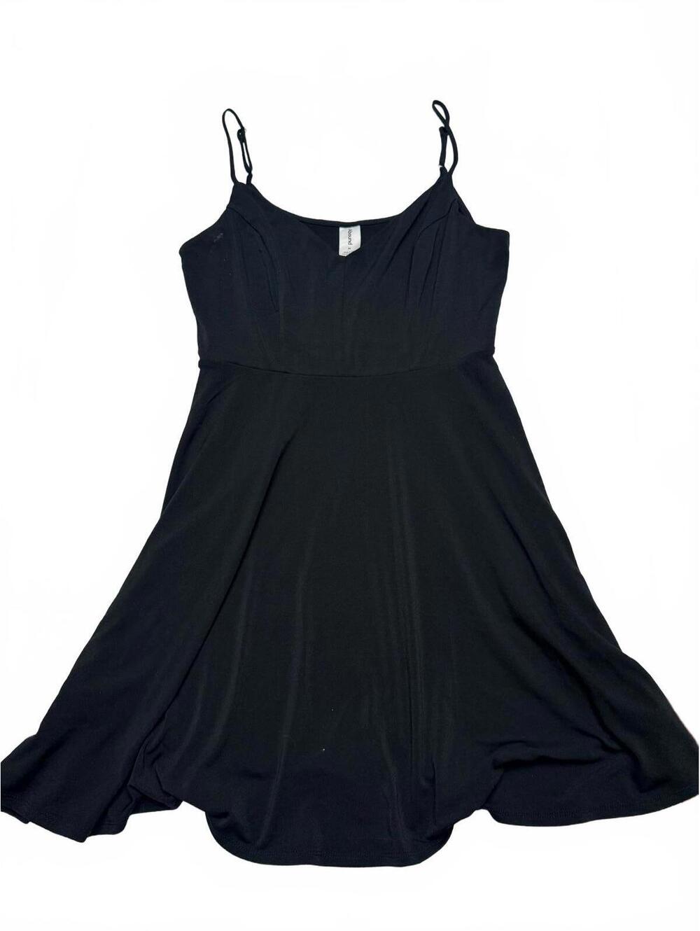 bound Black Spaghetti Strap Mini Dress - Sleeveless Swing Sun Dress - M